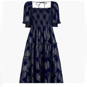 NWOT Hill House Nesli Navy Glitter Check Midi Dress